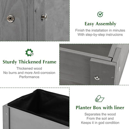 SoliWood Set of 2 Raised Garden Bed with Legs, 31x16x31'', Outdoor Wood Elevated Planter Box, Grey Cedar, Thick Legs, w/Liner