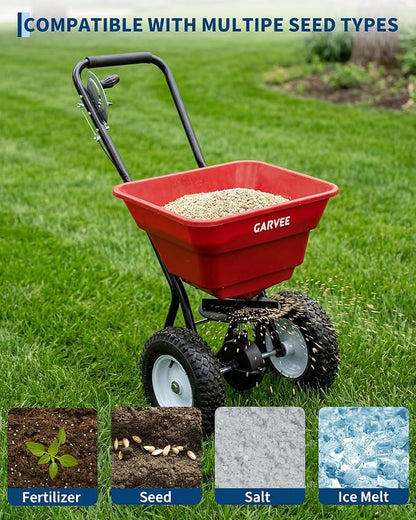 80 LBS Push Broadcast Spreader, 12FT Spreading Width, 13in All-Terrain Wheels, Adjustable Flow Control, Heavy Duty Walk Behind Lawn Spreader for Fertilizer, Grass Seed, Ice Melt, Salt