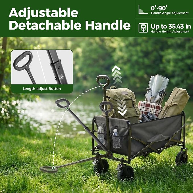 OLIXIS Collapsible Wagon 102L Standard Heavy Duty Utility Folding Wagon Cart with Lockable Brake Wheels – 330 lbs Weight Capacity, Flexible Handle for Beach, Grocery, Camping, Sports & Garden, Gray