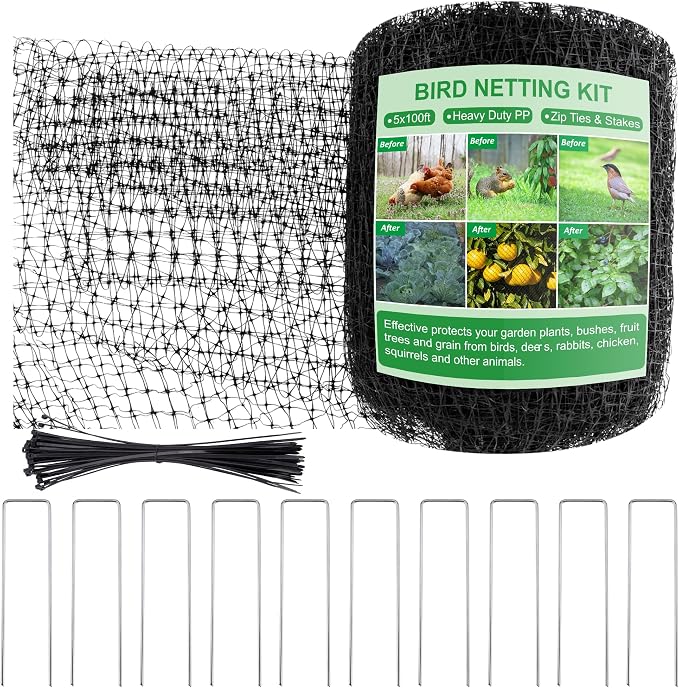 SPORTYOUTH Bird Netting Garden Deer Fence Netting Heavy Duty 5x100 ft | Premium PP Material, Anti Birds Chicken Squirrels, Animals Barrier Net for Fruits Trees Vegetables Plants Flowers Protection