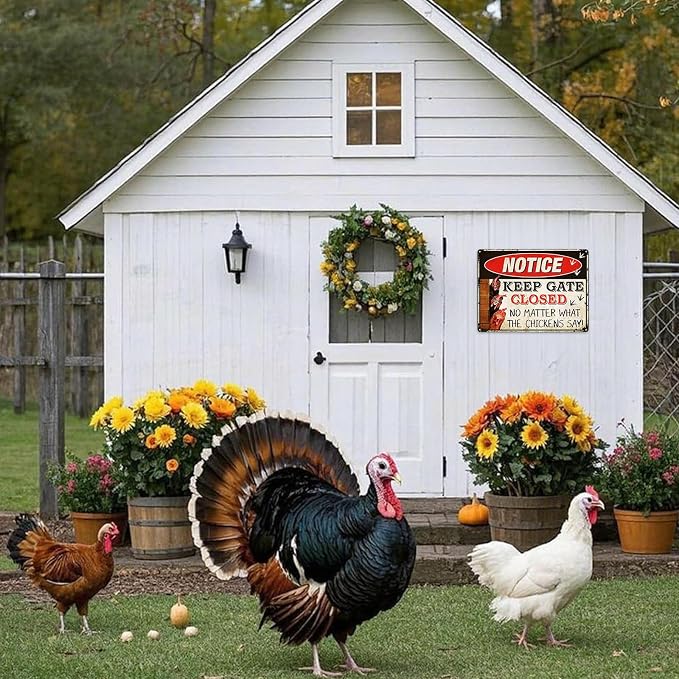 Vintage Metal Signs Chicken Coop Signs, Funny Chicken Gifts, Farm Tin Signs for Home Chicken Coop Farmhouse Kitchen Garden Decor, Keep Gate Closed 8 X 12 Inch