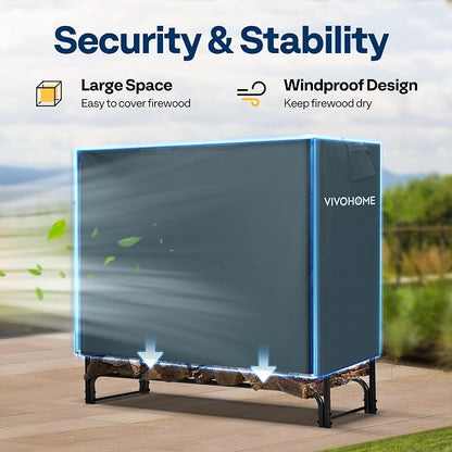 VIVOHOME 5ft Waterproof Log Rack Cover, Heavy Duty 600D Oxford Outdoor Firewood Storage Cover with Zipper and Hook Loop Tape (Log Rack not Included)