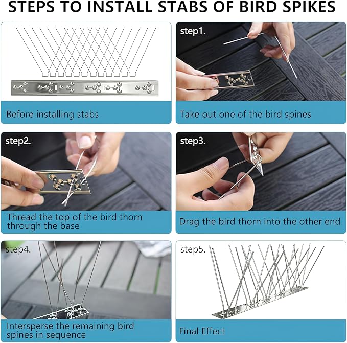Bird Spikes 3.28FT, 304 Stainless Steel Bird Deterrents Spikes for Outside to Keep Birds Away Birds Scare Devices Outdoor 4Pcs