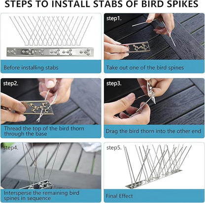 Bird Spikes 3.28FT, 304 Stainless Steel Bird Deterrents Spikes for Outside to Keep Birds Away Birds Scare Devices Outdoor 4Pcs