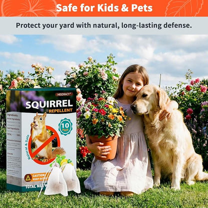 Squirrel Repellent Balls, 10 Pack Natural Plant-Based Formula, Long-Lasting Outdoor Animal Deterrent, Repel Skunk, Chipmunk & Raccoon, Mess-Free for Yard, Garden, Attic & Car Engine