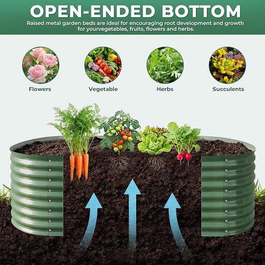 Galvanized Raised Garden Bed, 4x2x2ft Oval Metal Planter Box,Planter Raised beds,119 Gallons Rust-Resistant Deep Root Planter for Outdoor Vegetables, Flowers - Forest Green