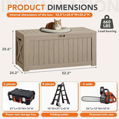 130 Gallon Deck Box Outdoor Indoor Waterproof Storage Box for Patio Furniture, Pool Accessories, Garden Tools, and Cushion Storage, Coffee