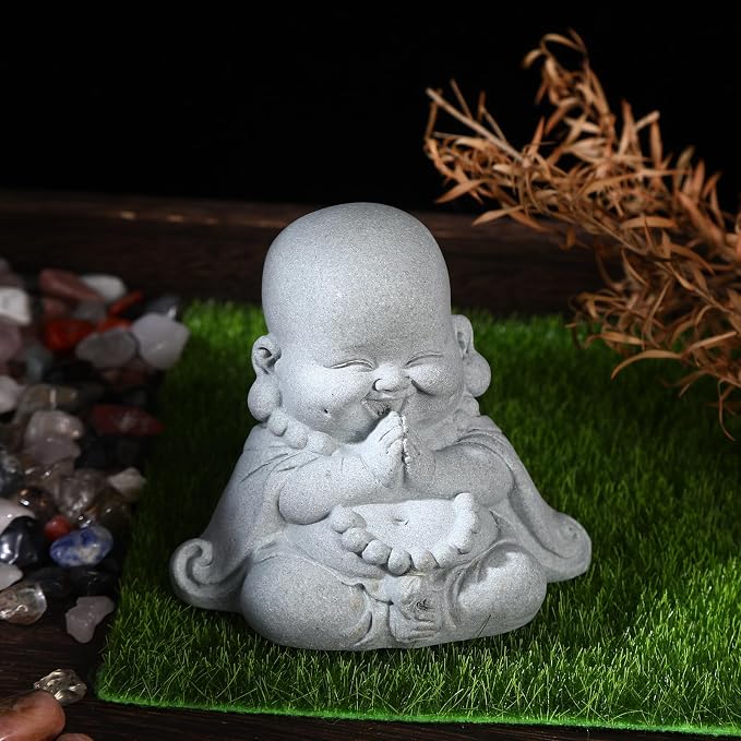 Prayer Buddha Statue for Home, Little Buddha Feng Shui Decor for Zen Garden, Sandstone Small Laughing Buddha Statue for Good Luck Decorations, Zen Decor for Home Outdoor Garden Office (Prayer Buddha)