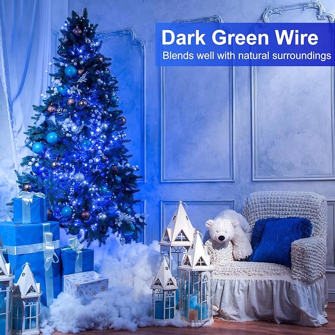 Blue Christmas Lights Outdoor, 66FT 200 LED Plug in Christmas Tree Lights Waterproof, 8 Modes Connectable String Lights for Outside House Patio Yard Garden Party Holiday Decorations