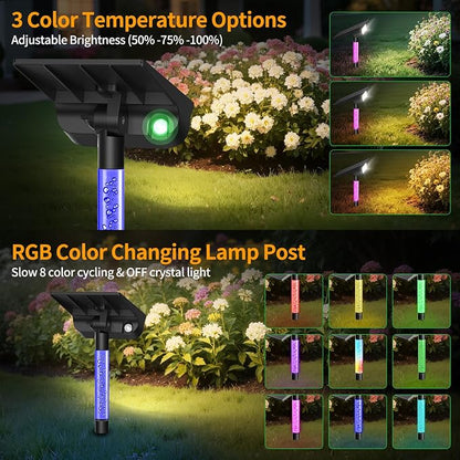 intelamp Solar Spot Lights Outdoor Waterproof Landscape Lighting 2 Pack | Remote Control, 3 Color Temperatures, Timer & Dimmable, Dusk-to-Dawn, RGB Poles, 4000mAh, 56 LEDs, 500LM, IP65 Waterproof