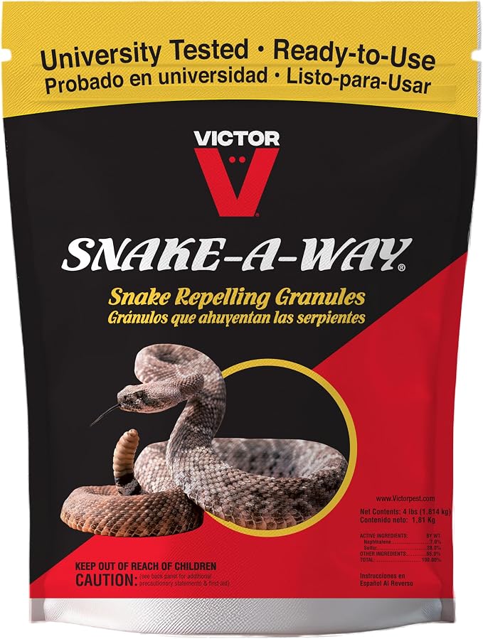 Victor Snake-A-Way Outdoor Snake Repellent Granules for Yard, 4 lb Bag | EPA-Registered Pest Control, Repels Venomous and Non-Venomous Snakes up to 0.5 Acres, Last 2-3 Months After Application