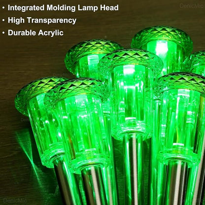 DenicMic Solar Halloween Lights Outdoor 10 Pack Green LED Halloween Decor | Yard Garden Pathway Walkway Patio Lawn, Spike Style Starburst Pattern, Acrylic/Stainless Steel Halloween Decorations Outdoor