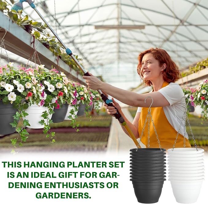 20 Pcs 10 Inch Plastic Hanging Planter Bulk Self Watering Hanging Baskets for Plants with Holes and Chain Plant Pot Outdoor Indoor Planter for Garden, Balcony, Porch, Patio Decor