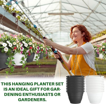 20 Pcs 10 Inch Plastic Hanging Planter Bulk Self Watering Hanging Baskets for Plants with Holes and Chain Plant Pot Outdoor Indoor Planter for Garden, Balcony, Porch, Patio Decor