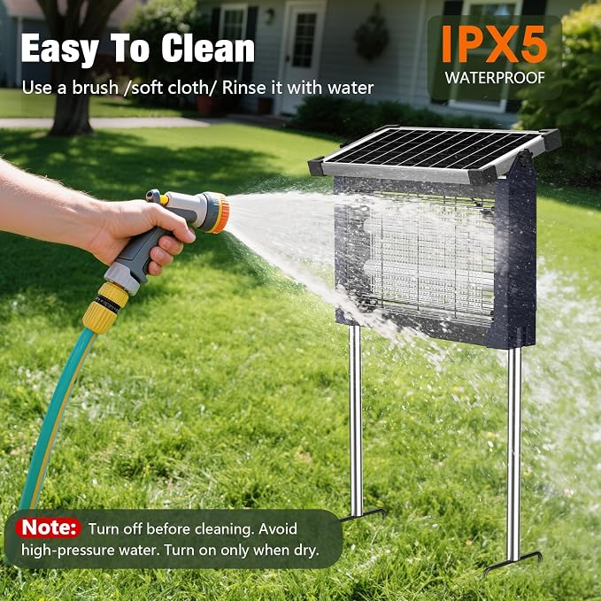 Solar Bug Zapper Outdoor Waterproof, 4500V Rechargeable Mosquito Zapper with Solar Panel Sensor, Auto ON/Off, 10ft Extension Cord & Solar Powered Bug Zapper, Cordless Insect Zap for Patio Yard Garden
