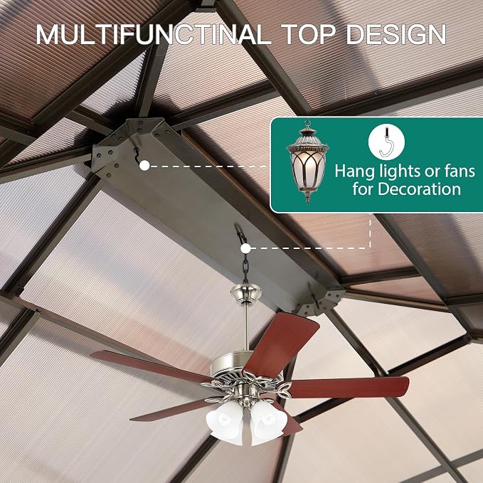 GAOMON 10'x12' Hardtop Gazebo, Outdoor Polycarbonate Double Roof Canopy, Aluminum Frame Permanent Pavilion with Curtains and Netting, Sunshade for Garden, Patio, Lawns (10x12ft)