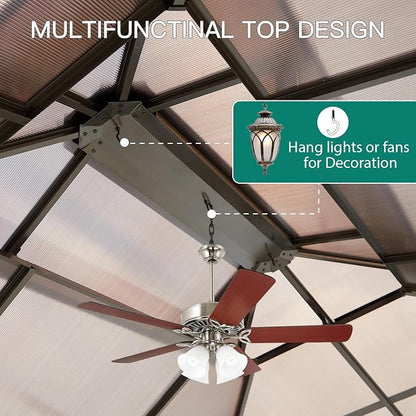 GAOMON 10'x12' Hardtop Gazebo, Outdoor Polycarbonate Double Roof Canopy, Aluminum Frame Permanent Pavilion with Curtains and Netting, Sunshade for Garden, Patio, Lawns (10x12ft)