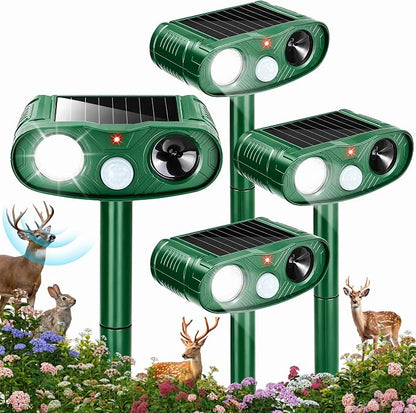 4Pack Sonic Fortress Pro Deer Repellent Devices to Protect Hostas&Plants,Solar Ultrasonic Animal Repellent with Flash Light&Motion Activated for Garden,Yard,Keep Rabbit,Squirrel Away 2026