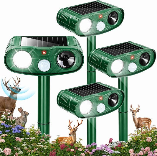 4Pack Sonic Fortress Pro Deer Repellent Devices to Protect Hostas&Plants,Solar Ultrasonic Animal Repellent with Flash Light&Motion Activated for Garden,Yard,Keep Rabbit,Squirrel Away 2026