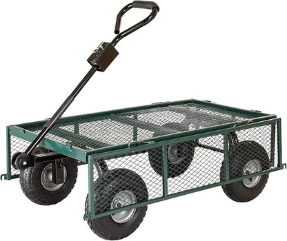 Garden Star 70107 Garden Cart/Utility Cart, Hinged/Removeable Sidewalls, Four 10-inch Wheels, Loop Handle with Convertible Hitch Attachment, Steel Powder-Coated Mesh Frame, 700-pound Capacity, Green