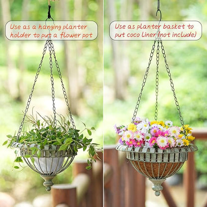 Metal Hanging Planter,Outdoor Hanging Planter for Garden,Patio,Porch. | 27.6"×9" Hand-Crafted Rusty Hanging Basket Plant Holder,Decorative Hanging Planter,,Outdoor Decor