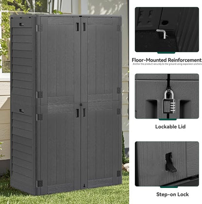 YITAHOME 60 cu ft Tall Outdoor Storage Shed w/o Shelf, Resin Vertical Outdoor Storage Shed, Large Waterproof Storage Cabinet for Garage, Poolside, and Garden (Dark Gray + Black)