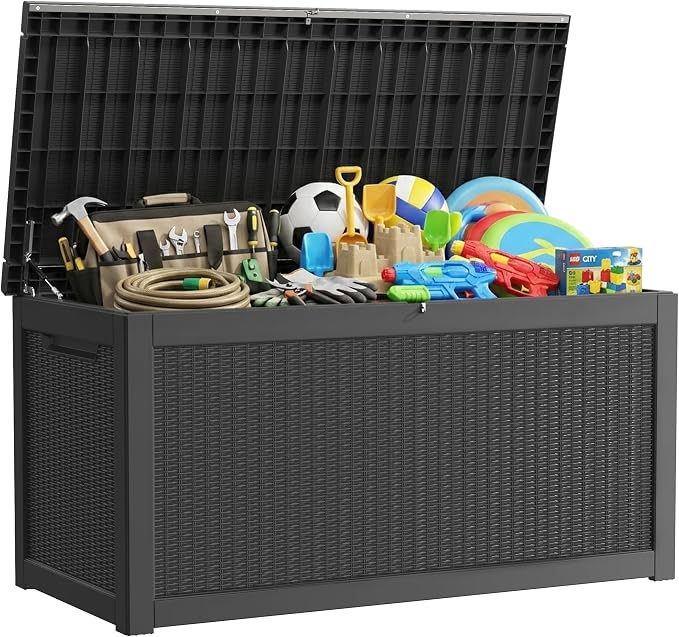 Outdoor Storage Box, 320 Gallon Waterproof Deck Box [Upgraded 3.0], Dual Gas-Spring Ultimate Resin Organizer for King Cushions, Heavy-Duty Lockable Estate Storage Bench, Backyard BBQ, Black