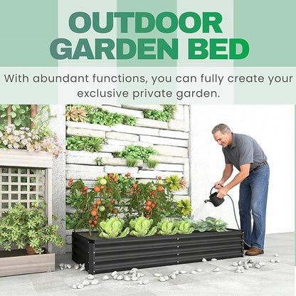 6X2X1 FT Metal Raised Garden Bed Kit, Heavy Duty Outdoor Rectangular Planter Box, Bottomless Design for Deep Root Vegetables, Flowers & Herbs, Easy Assembly(Dark Gray 2PCS)