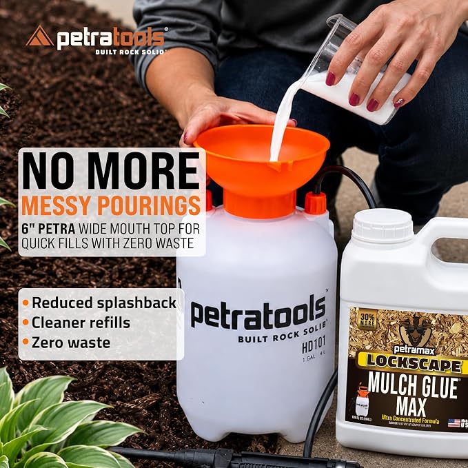 PetraTools LOCKSCAPE Mulch Glue Sprayer 1 Gal - Standard Kit (HD101) | Pump sprayer for mulch glue, rock glue, landscape adhesive, fertilizer, weed killer and lawn and garden chemicals