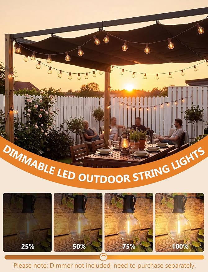 GOOTHY 25Ft Outdoor LED String Lights with 25 Shatterproof G40 LED Clear Globe Bulbs, Edison Vintage Bulbs Hanging Sockets, Decorative Lighting for Café Patio Porch Party Yard Christmas-Brown Wire