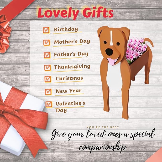 Staffordshire Bull Dog Planter Pots, 9.45 x 5.79 x 13.39 Inches | Dog Flower Pot, Cute Animal Shaped Plant Pot, Gifts for Women & Pet Lovers, Indoor Outdoor Garden Home Office Decor