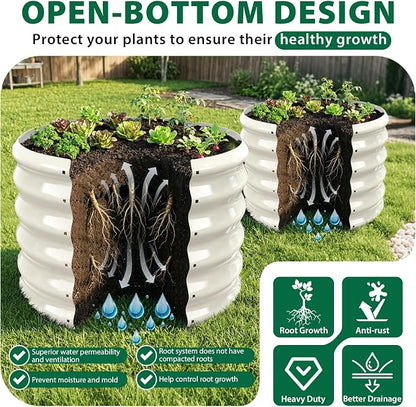 24" Diameter Round Raised Garden Bed - 17 Inch Tall, Heavy-Duty Galvanized Steel Planter Box with Wave-Shaped Panels for Vegetables, Herbs & Flowers (2, White, 24 Inch Diameter)