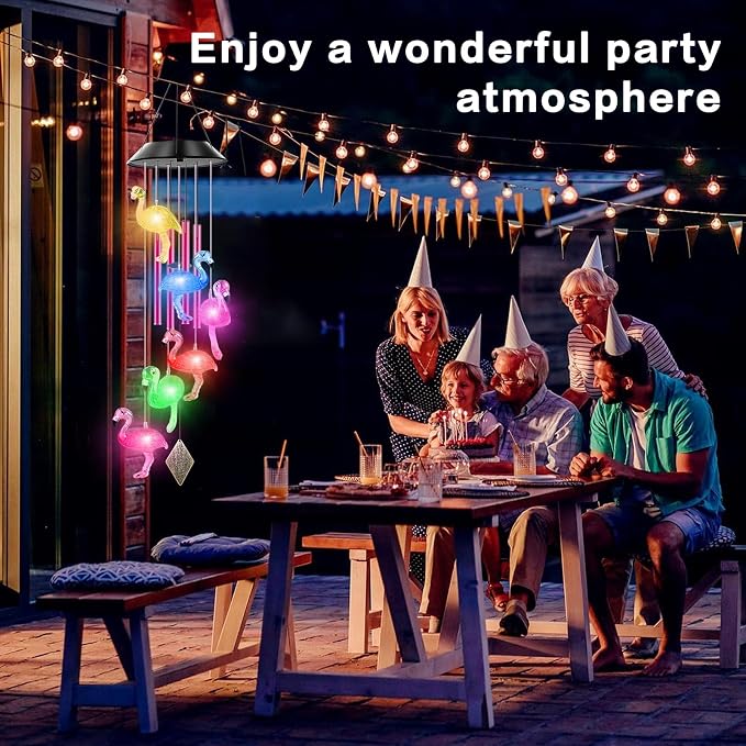 Solar Flamingo Wind Chimes for Outside with 4 Music Aluminum Tubes | Best Gifts for Mom Grandma Women Wife Aunt Sister, Solar Lights Outdoor Wind Chimes, Garden Yard Decor