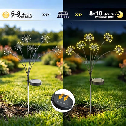 Solar Garden Lights Outdoor, Upgraded Solar Swaying Starburst Light Waterproof with 2 Modes, Solar Fairy Firework Lights for Yard Patio Pathway Flowerbed Balcony Garden Decoration (Warm White, 4 Pack)