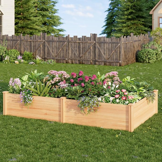 Raised Garden Bed for Outdoor, 8x4 Ft Wood Garden Bed with 15 Inch Depth for Flowers/Vegetables/Herbs in Backyard Patio Outdoor, Open Base Bottom Planter Box