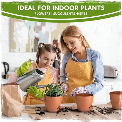 8 Inch Self Watering Pots for Indoor Plants, Plastic Planters with Deep Reservoir & Drainage Holes, Flower Pots for Monstera, Snake Plant & Peace Lily, Worry-Free Vacation Care (Terra Cotta, 8 inch)