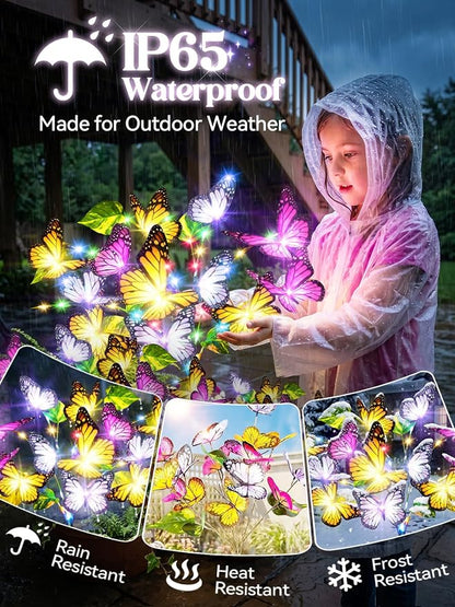 Solar Lights Outdoor, 3 Pack Solar Garden Lights with 111 Colorful LEDs & 51 Realistic Silk Butterflies, IP65 Waterproof Outdoor Solar Light for Yard Patio Garden Decor, Gifts for Mom Grandma