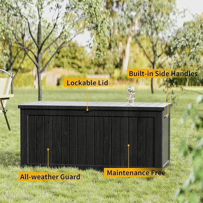 200 Gallon Resin Deck Box Waterproof Outdoor Storage Box for Patio Furniture Pool Accessories Indoor Storage for Cushion Garden Tools, Black