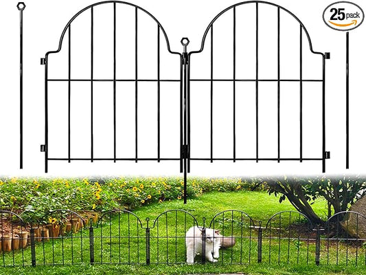 Blingluck Decorative Garden Fence, 17 in(H) x 27.5 ft(L) Arched Rustproof Metal No Dig Garden Fence Border,Ground Stake Animal Barrier Fence, Outdoor Decor for Yard & Patio,25 Pack