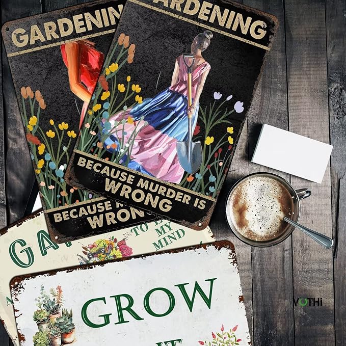Funny Garden Metal Sign Gardening Because Murder is Wrong 8x12 inch | Aluminum,Farmhouse Home Kitchen Coffee Wall Garden Decor, Garden Poster