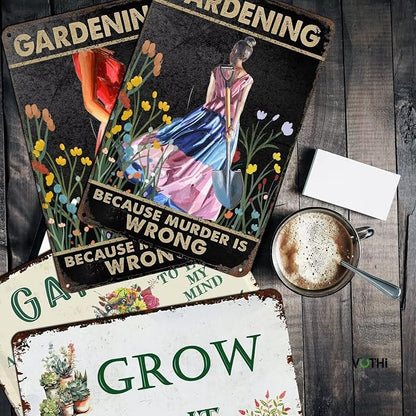 Funny Garden Metal Sign Gardening Because Murder is Wrong 8x12 inch | Aluminum,Farmhouse Home Kitchen Coffee Wall Garden Decor, Garden Poster