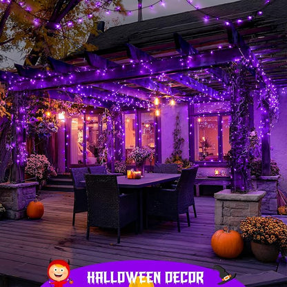 JMEXSUSS 2 Pack Solar Halloween Lights, Total 66 FT 200 LED, Purple | Outdoor Waterproof, 8 Modes Solar String Lights for Outside Patio Christmas Tree Garden Yard Halloween Decorations