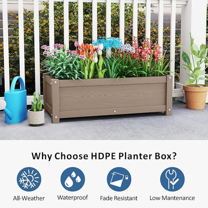 HDPE Raised Planter Box Outdoor,Rot-Resistant and Non-Cracking,Small Raised Beds for Gardening 29.5 * 14.4 * 9.8 in for Yard,Lawn,Outdoor Planter Boxes Rectangle with Drainage Holes Brown