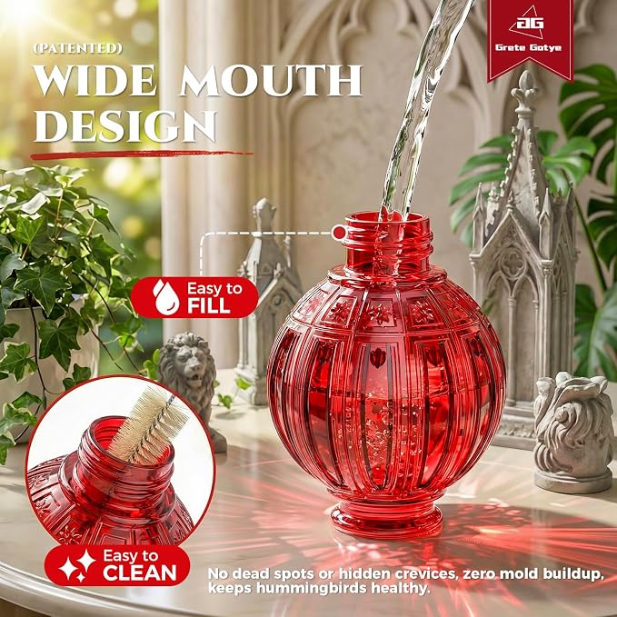 2 Pack Glass Hummingbird Feeder for Outdoors Hanging, Bird Nectar Feeder with Perch & 5 Flower Feeding Ports, 26 Oz Leak Proof for Outside Garden Decor Backyard, Gifts for Women Mom, Red + Pink