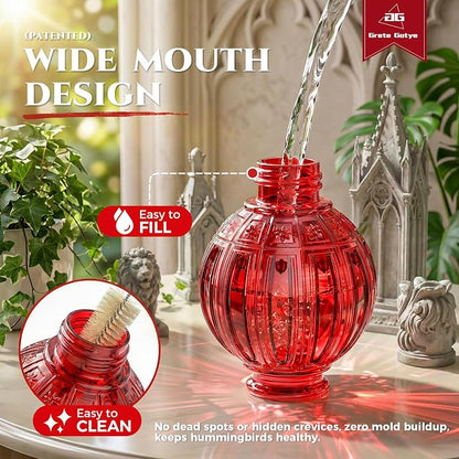2 Pack Glass Hummingbird Feeder for Outdoors Hanging, Bird Nectar Feeder with Perch & 5 Flower Feeding Ports, 26 Oz Leak Proof for Outside Garden Decor Backyard, Gifts for Women Mom, Red + Pink