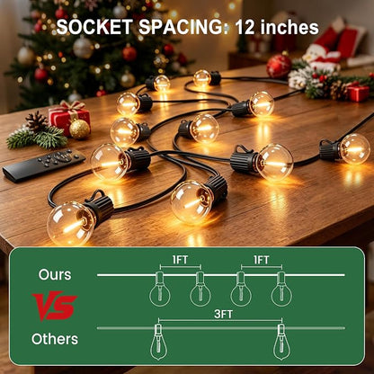 LED Outdoor-String-Lights with Remote 75FT Waterproof Patio lights for Yard | 1FT Bulbs Apart, Dimmable Edison lights String, Connectable Patio Lights with Remote,Timer, 3 Modes for Backyard, Bistro