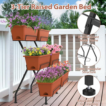 Sunexinlo Vertical Garden Planter Freestanding Raised Bed for Herbs Flowers Vegetables, Indoor Outdoor for Patio Balcony Deck