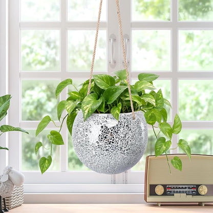 Hanging Planter Mosaic Garden Pot Small Flower Pot for Indoor Plant Disco Ball Hanging Planter with Drainage Sliver