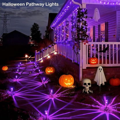 Halloween Solar Lights Outdoor 10 Pack Purple Solar Pathway Lights Outdoor Halloween Decorations Waterproof Yard Lighting for Driveway Garden Walkway Path Landscape Lawn