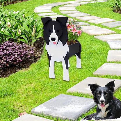 Border Collie Dog Planter, 9.45 x 5.94 x 13.39 Inches | Dog Flower Pot, Cute Animal-Shaped Plant Pot, Gifts for Women & Pet Lovers, Indoor and Outdoor Garden, Home and Office Decor